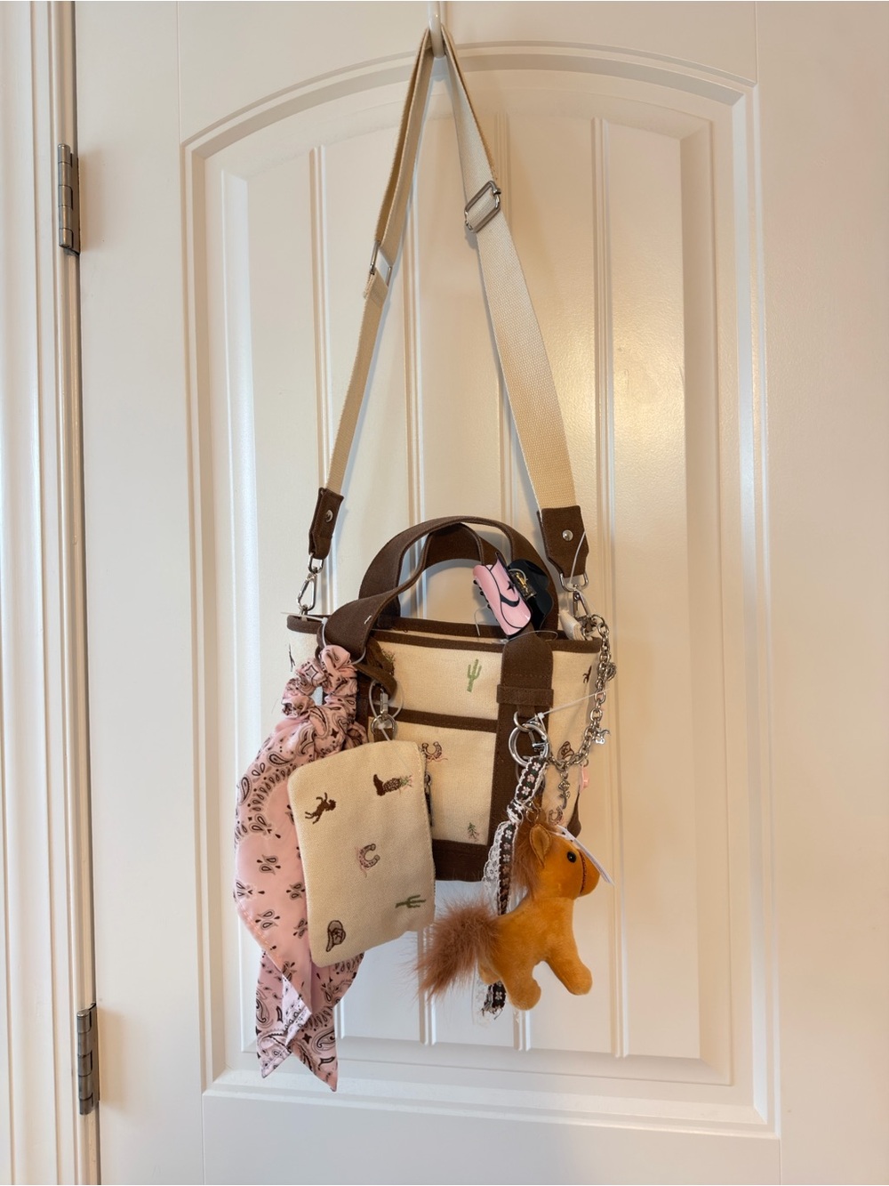 Canvas Mini Tote with Western Embroidery and Charms
